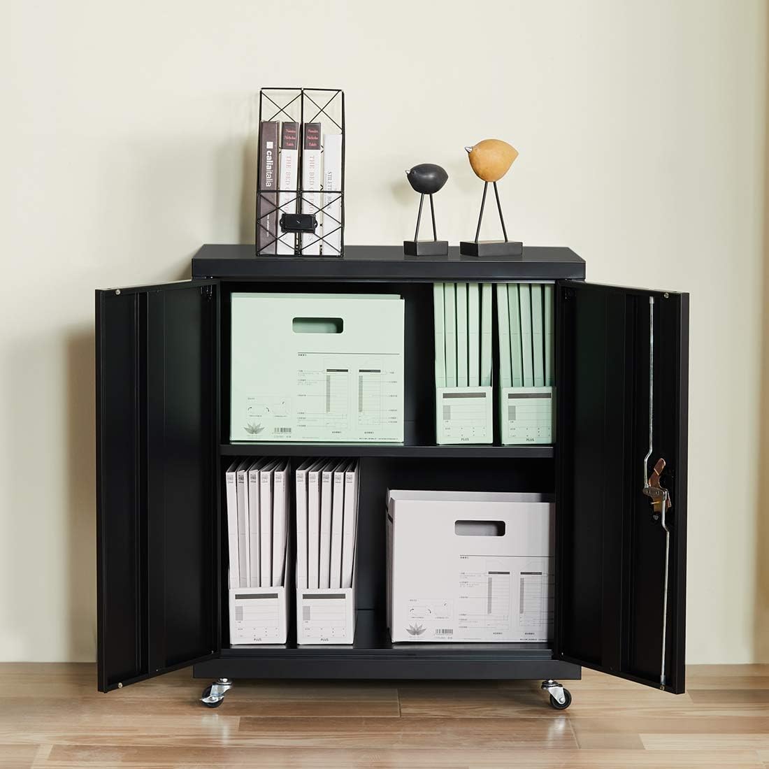 Black Metal Storage Cabinet with Wheels A17020