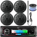 Single DIN Bluetooth Marine Stereo Receiver Bundle with 4x 5.25'' Waterproof Marine Speakers S676