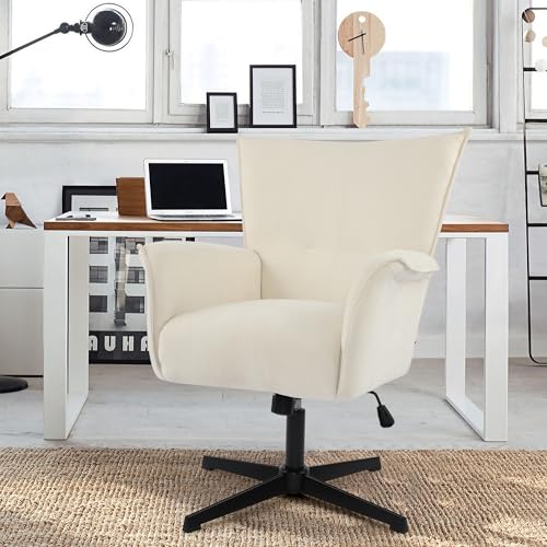 No Wheels Linen Fabric Swivel High-Back Accent Chair with Metal Legs C736799