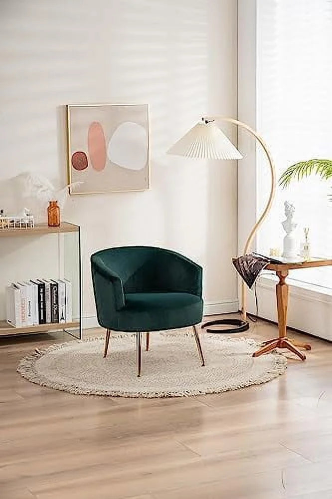 Dark Green Velvet Barrel Accent Chair with Gold Metal Legs O214509