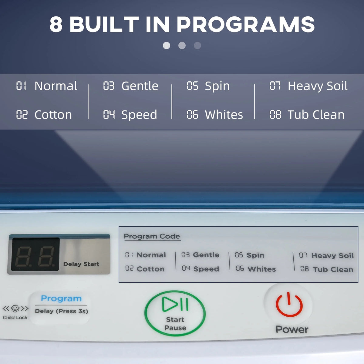 2-In-1 Portable Washing Machine and Spin Dryer, 1.38Cu.Ft, 8 Programs, White D873