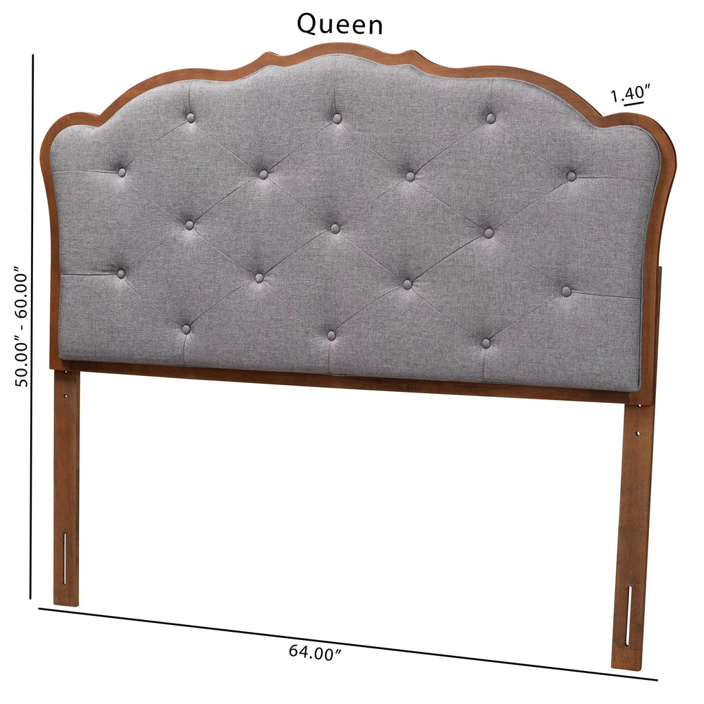 Grey Fabric and Walnut Brown Wood King Size Headboard Z832
