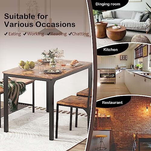 Rustic Oak 4 Piece Dining Table Set with Chairs and Bench Y36574
