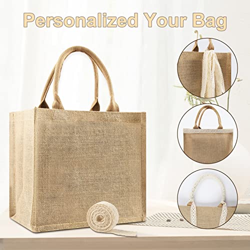 8 Pcs Burlap Tote Bags with Ribbon Z4812