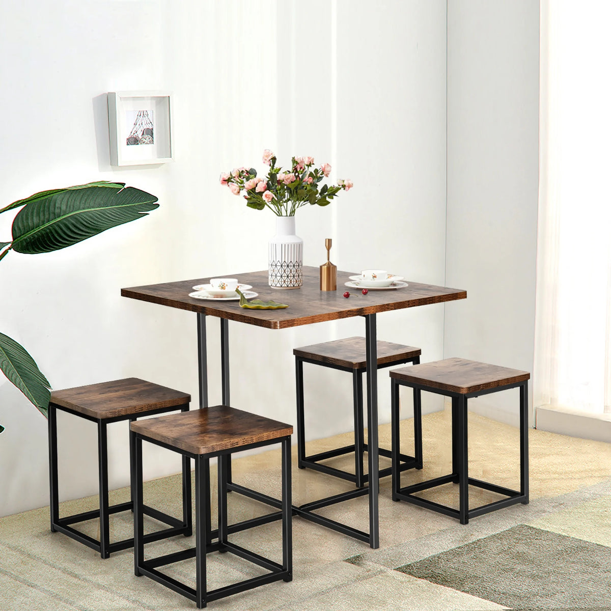 5 Pc Dining Table and 4 Stools Metal Frame Y48218