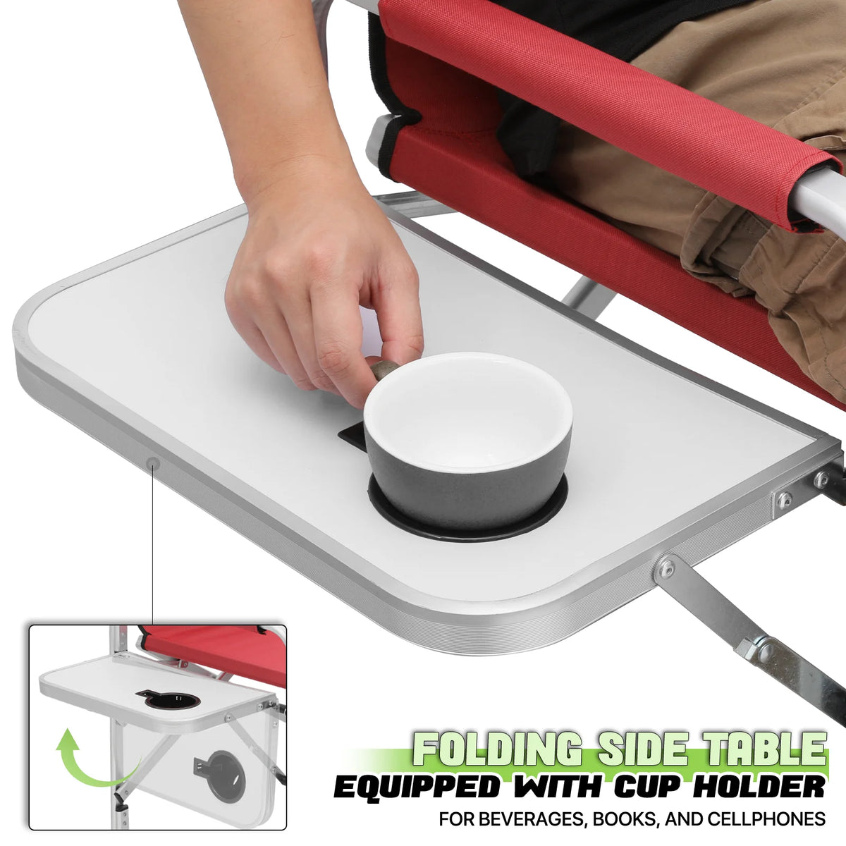 Foldable Camping Director Chair with Side Table & Storage Pocket, Red X121423