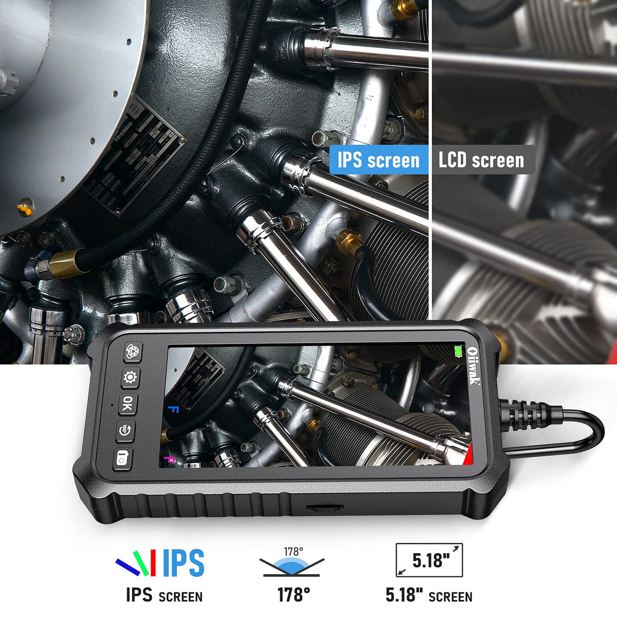 Triple Lens Industrial Endoscope Camera with 4.3'' IPS Screen 1080P HD Waterproof I40357
