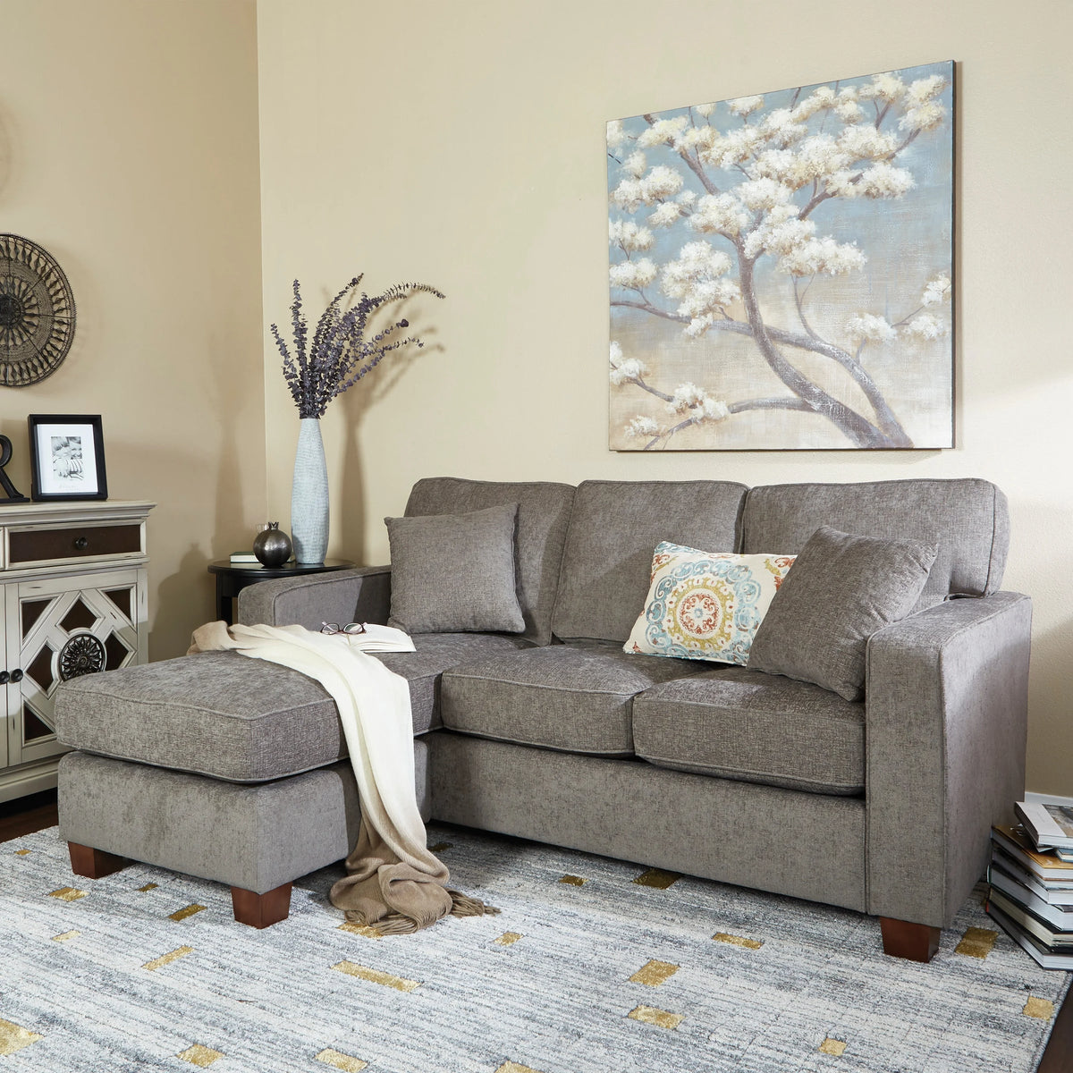 Reversible Chaise Sectional Sofa Taupe Q440325