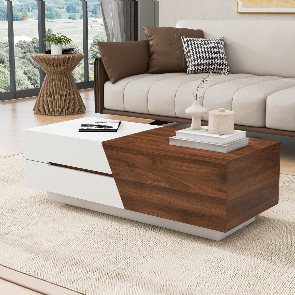 Extendable Coffee Table with Sliding Top and Storage Drawers A59539