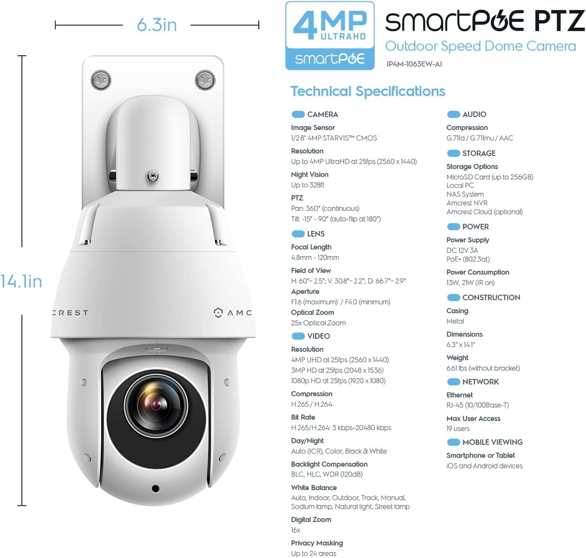 4MP Outdoor PTZ POE IP Camera 25x Optical Zoom Z235