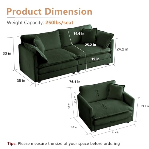 2 Piece Chenille Sofa Set with 9 Pillow Y285