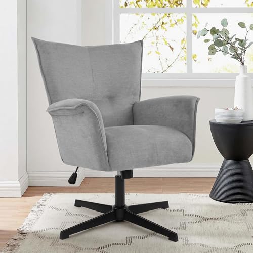 No Wheels Linen Fabric Swivel High-Back Accent Chair with Metal Legs C736799