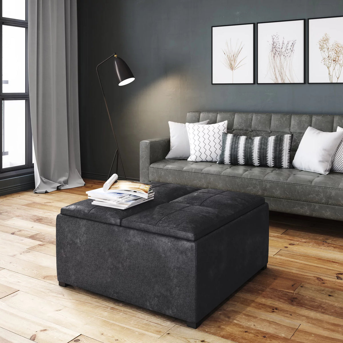 35 inch Square Storage Ottoman Faux Leather G554298