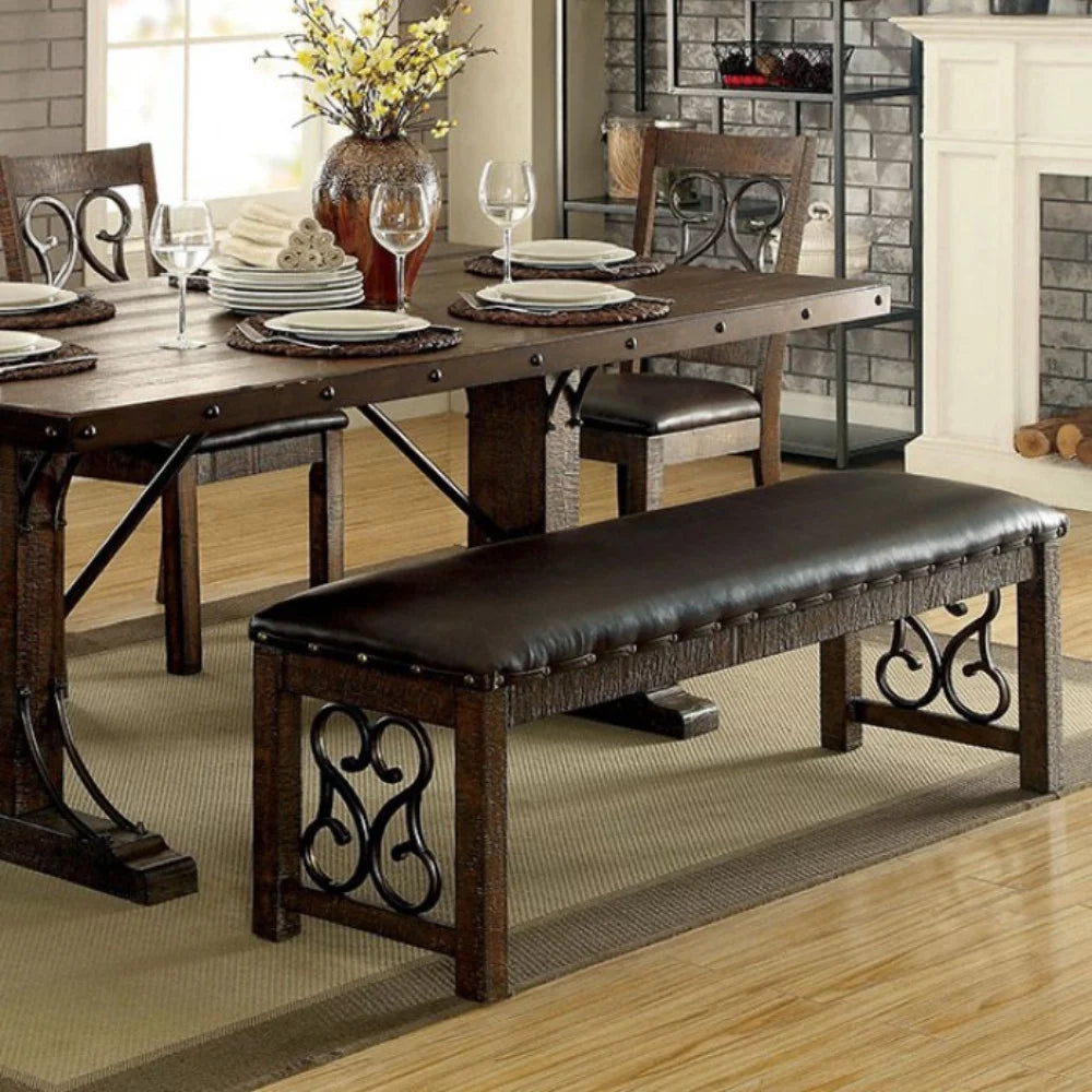 Rustic Walnut Brown Wooden Bench O601