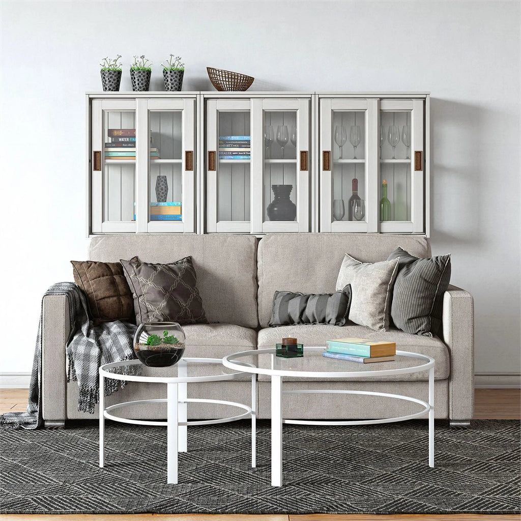 2 Piece Nested Metal & Glass Coffee Table in White H3759