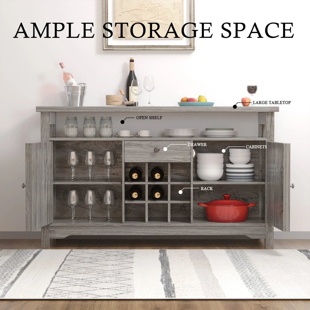 White 47 Kitchen Buffet Storage Cabinet with Barn Door Y619