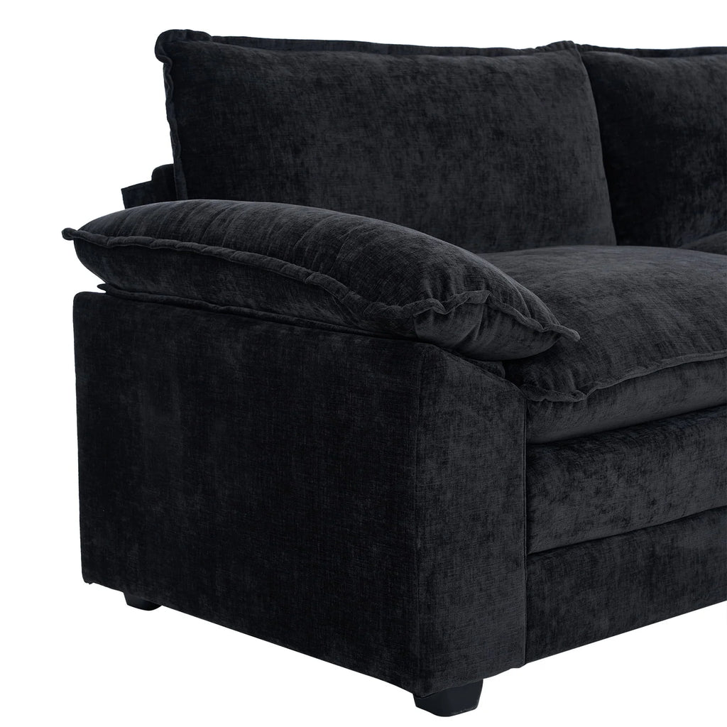 Gray-Blue Chenille L Shaped Sectional Sofa with Ottoman W46496