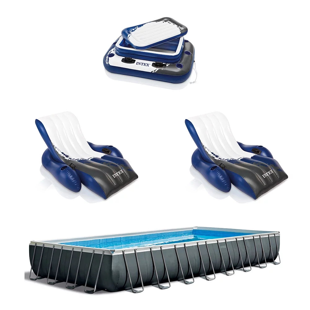 24ft x 12ft x 52in Rectangular Pool, Floats (2 Pack) & Cooler Y624