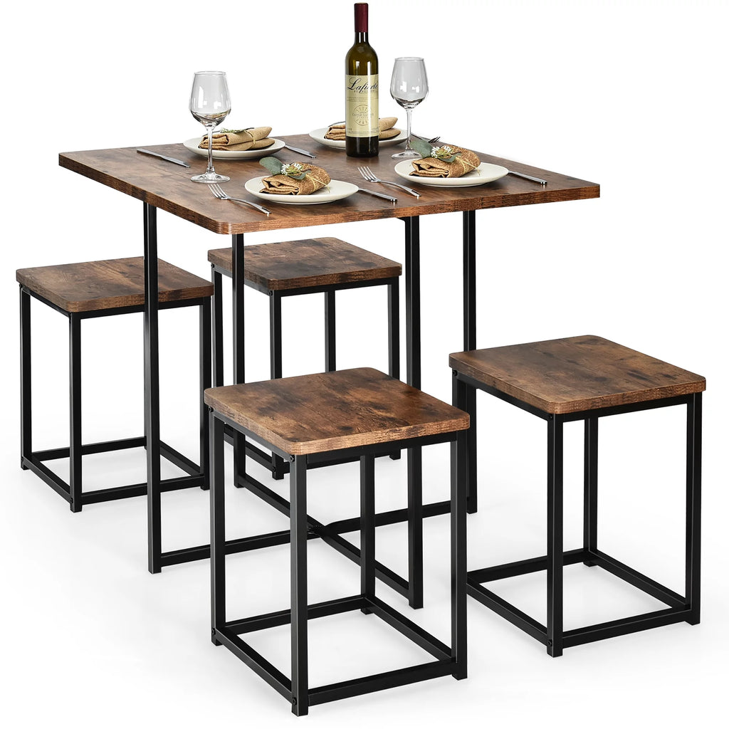 5 Pc Dining Table and 4 Stools Metal Frame Y48218