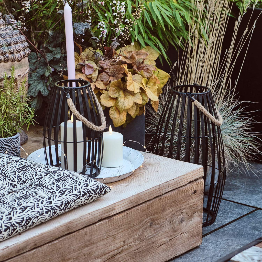 Black Slatted Metal LED Flameless Candle Lantern K200945
