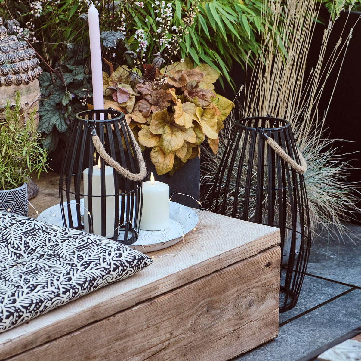 Black Slatted Metal LED Flameless Candle Lantern K200945