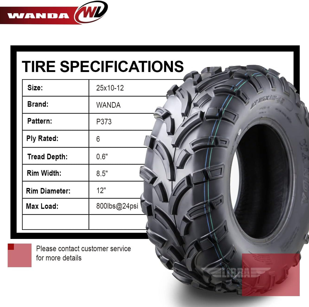 Set of 4 ATV UTV Tires 25x10-12 6PR K575144