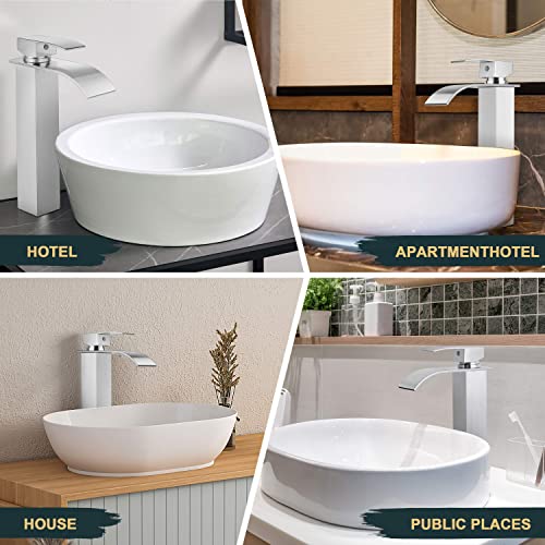 Brushed Nickel Stainless Steel Waterfall Single Handle Vessel Sink Faucet Y142214