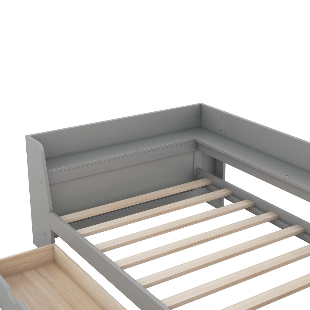 Twin Size Daybed with Shelf, Drawers and Charging Station, Gray B6388