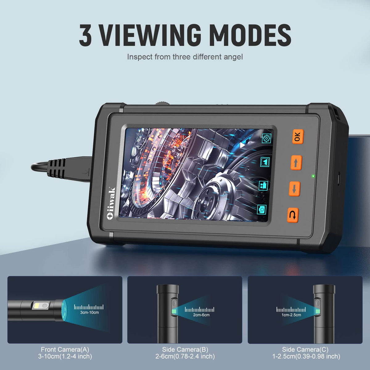 Triple Lens Industrial Endoscope Camera with 4.3'' IPS Screen 1080P HD Waterproof I40357