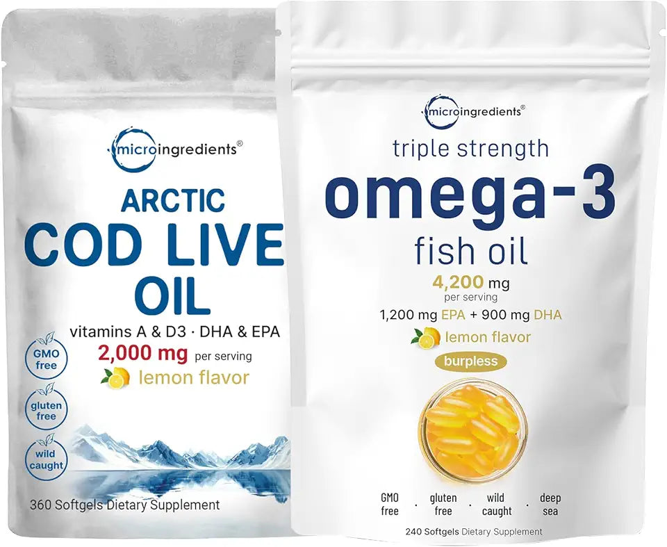 Omega 3 Fish Oil 4200mg Cod Liver Oil 2000mg 360 Softgels Lemon Flavored U247312