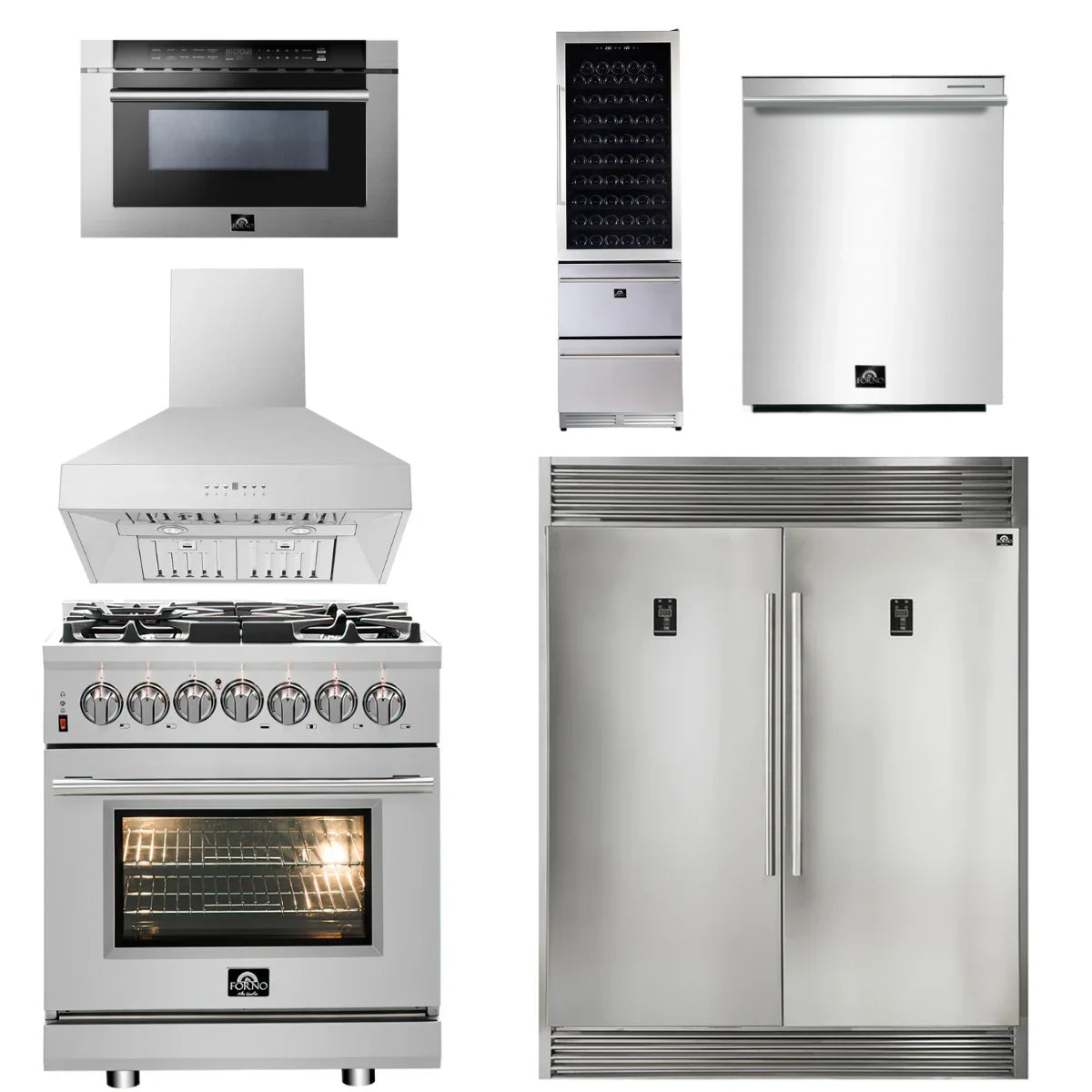 30 Dual Fuel Range, 30 Range Hood, 60 Refrigerator, Dishwasher, Microwave Drawer, Wine Cooler R925374