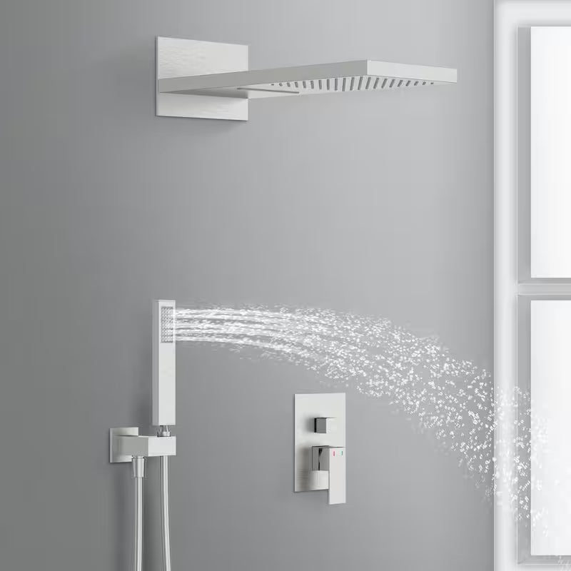 1-Handle 3-Spray Wall Mount Shower Faucet with 9 in. Rainfall Shower Head in Brushed Nickel B1046