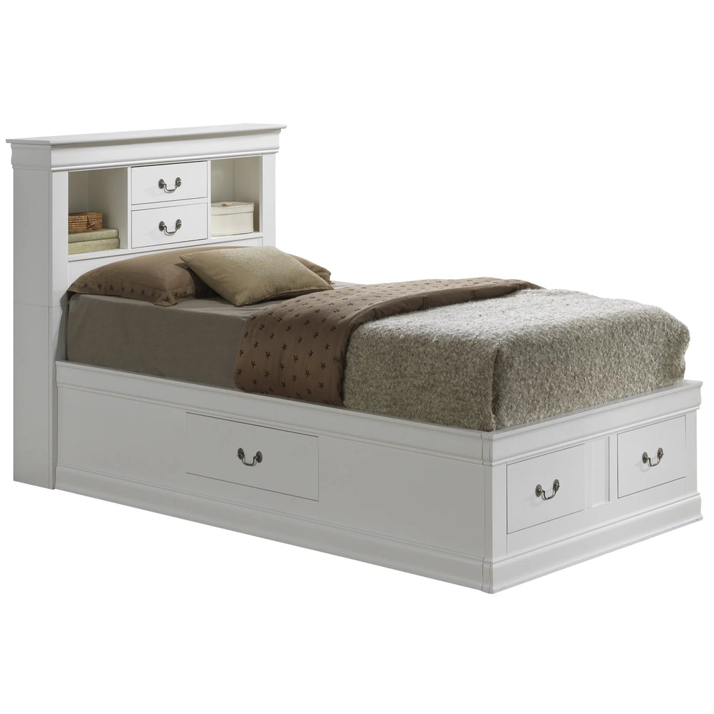 White Twin Storage Platform Bed with 6 Drawers L772