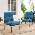 Patio Chairs Outdoor Wrought Iron Dining Chairs with Peacock Blue Cushions, Set of 2 H9997