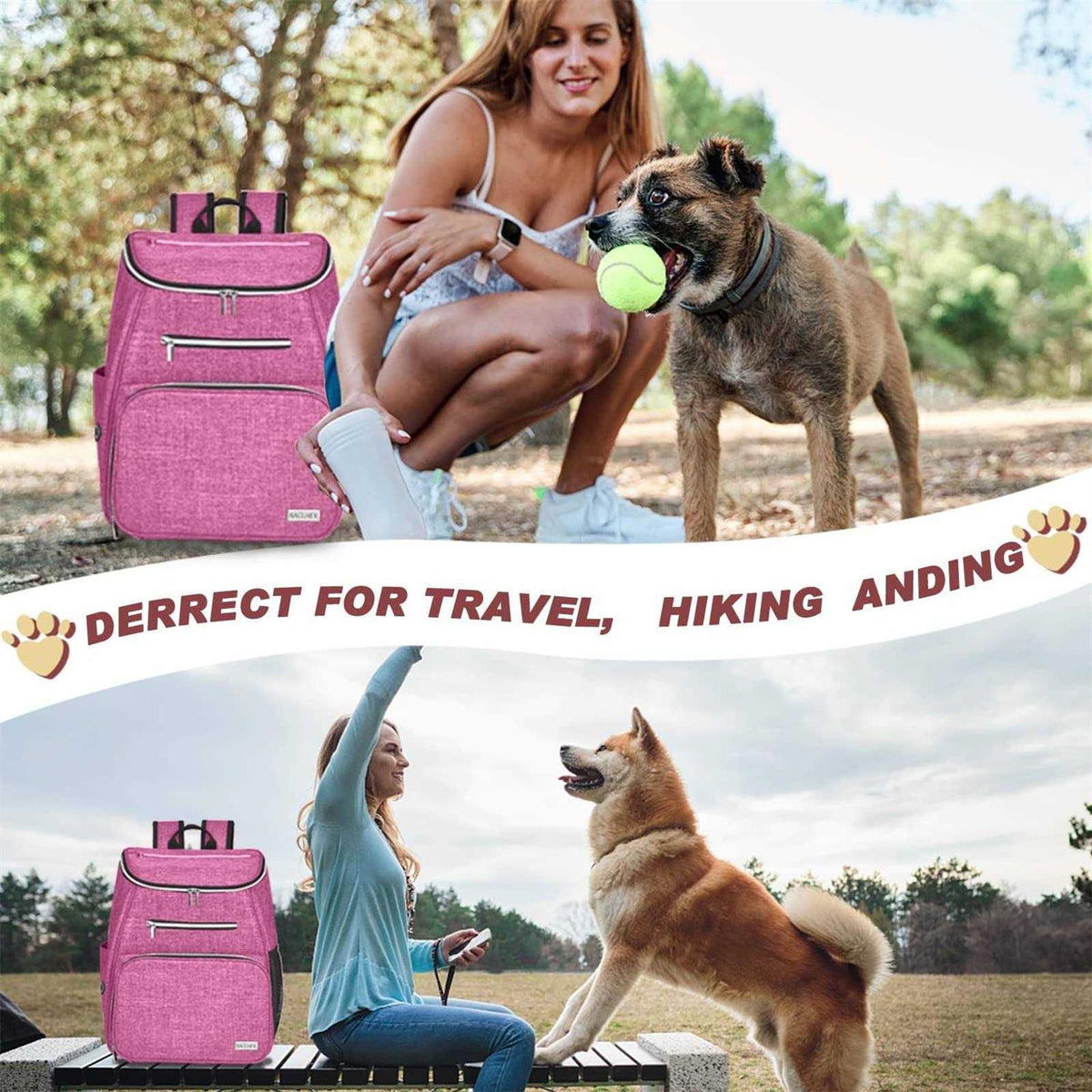Airline Approved Dog Travel Backpack with 2 Silicone Collapsible Bowls and 2 Food Baskets T496