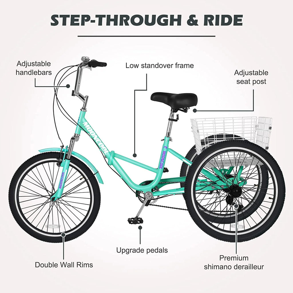 7 Speed Folding Adult Tricycle with Basket L7074