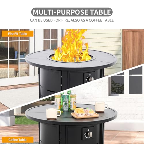 30 Inch Round Steel Gas Fire Pit Table 50000 BTU with Cover F58080