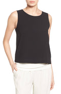 Plus Size Silk Boat Neck Crepe Shell - Black 2x Y4488