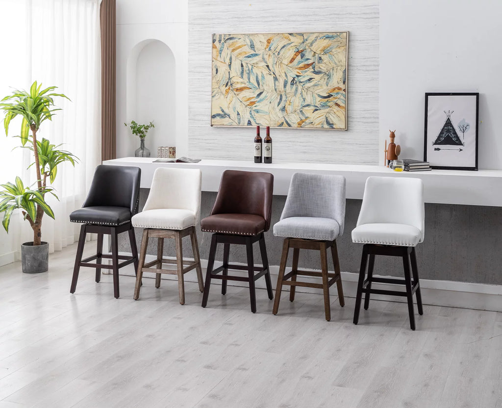 27.5 Inch White Faux Leather Swivel Bar Stool Set of 2 G953345