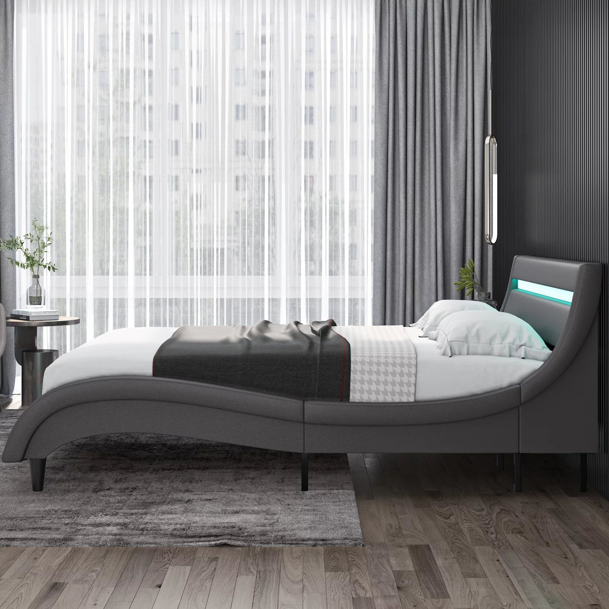 White Full Size Wooden Platform Bed Frame with Adjustable Upholstered Headboard X394