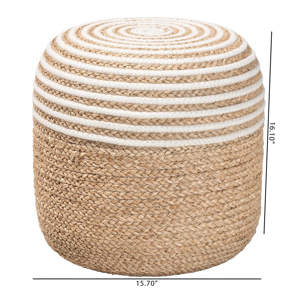 Natural Brown Seagrass and Woven Rope Ottoman Footstool Q657