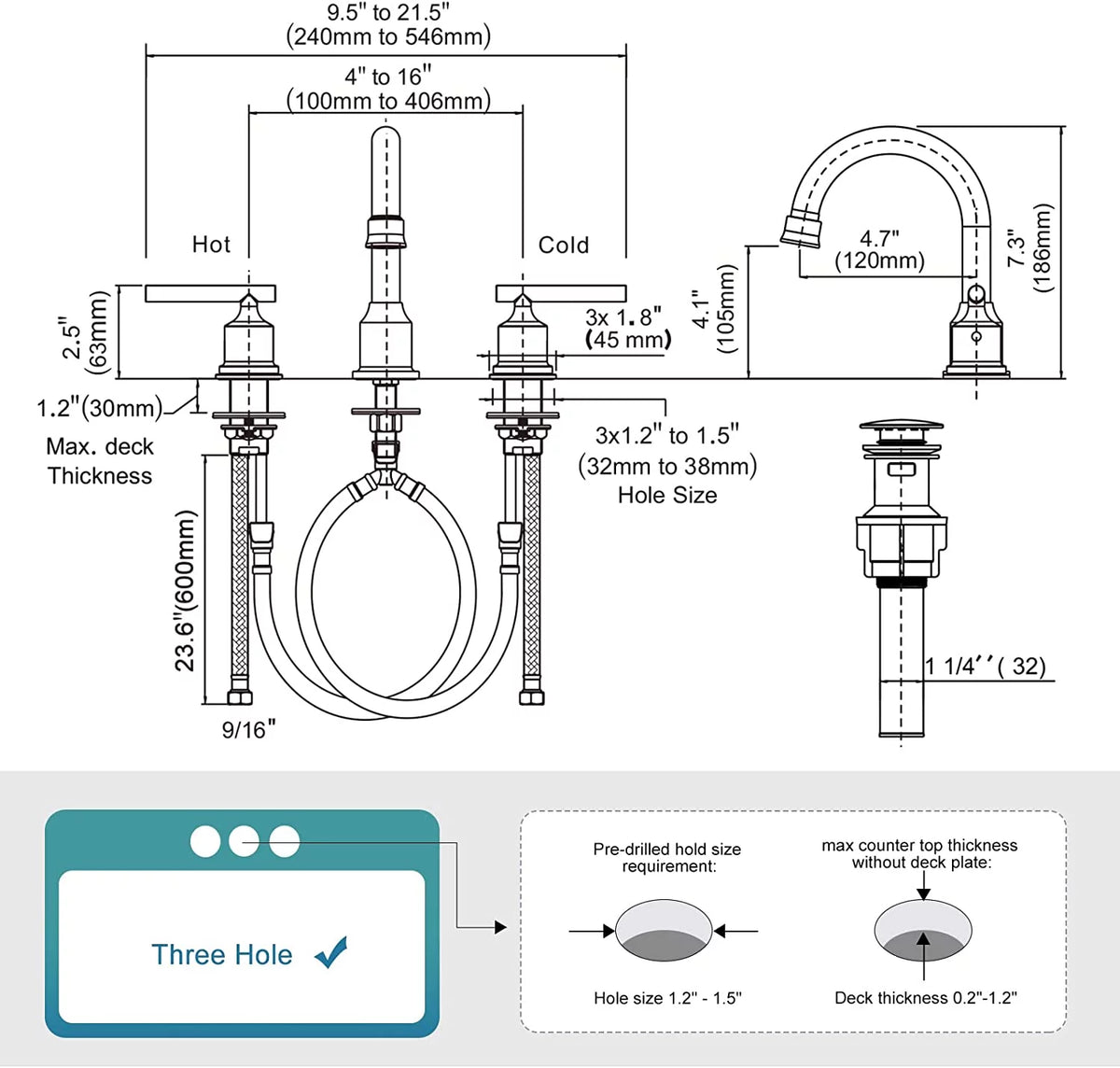 Widespread 3 Hole 2 Handles Bathroom Faucet U70206