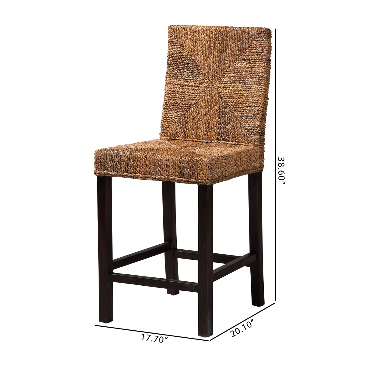 Dark Brown Mahogany Wood and Seagrass Counter Stool Q6697