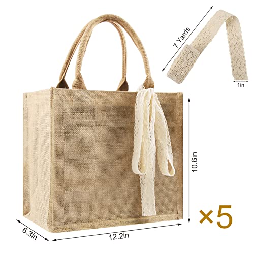 8 Pcs Burlap Tote Bags with Ribbon Z4812