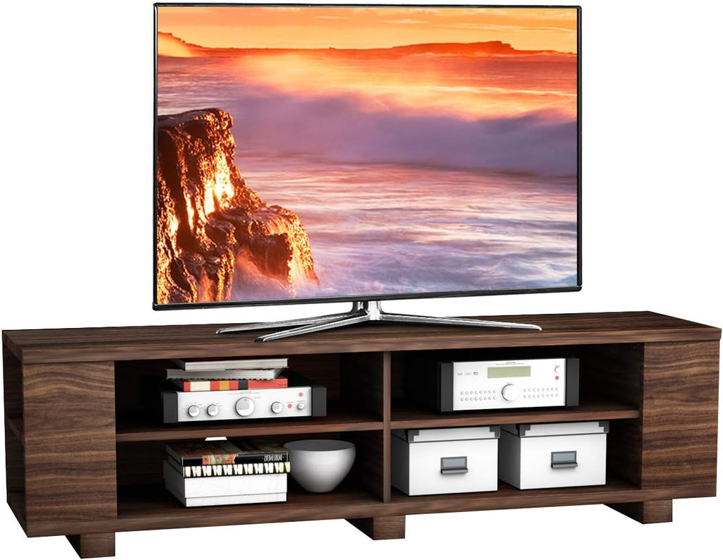 White Oak Wood TV Stand with 8 Open Shelves Z1511