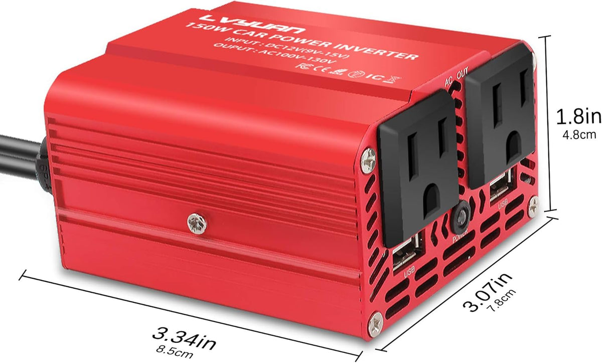 150W Car Power Inverter DC 12V to 110V AC with Dual USB Charger L61675