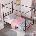 Twin Size 4-Post Canopy Bed Frame Metal Platform with Headboard Footboard Black M66327