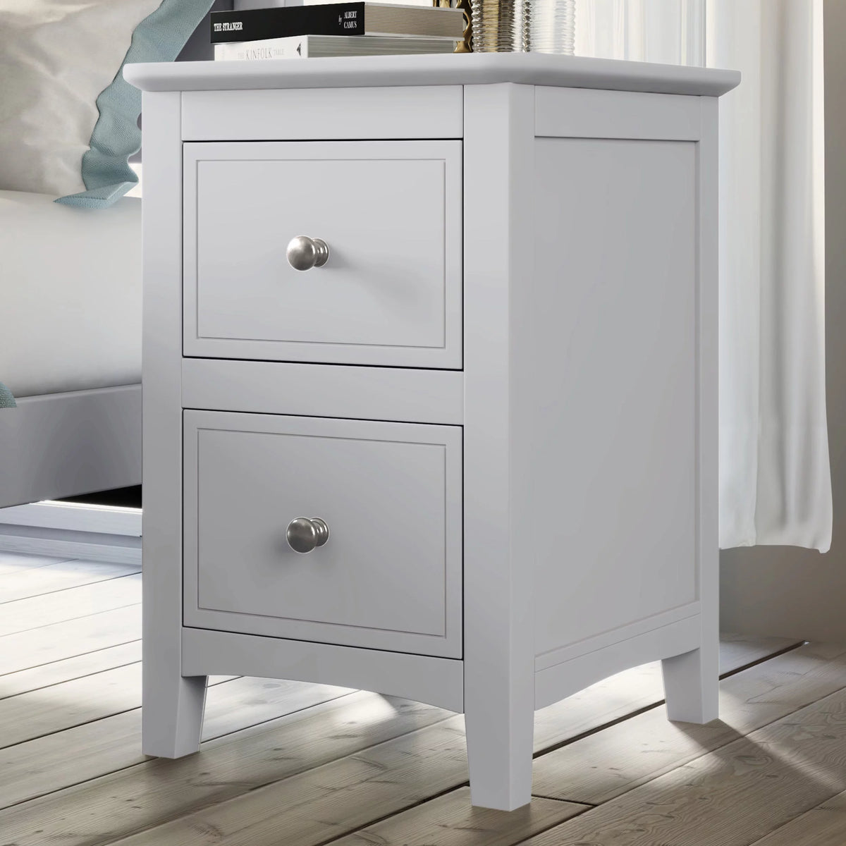 White 2 Drawers Solid Wood Nightstand End Table M637
