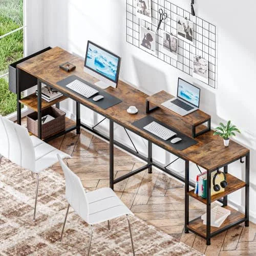 L Shaped Desk with Shelves Monitor Stand Bag Hooks Black B682489