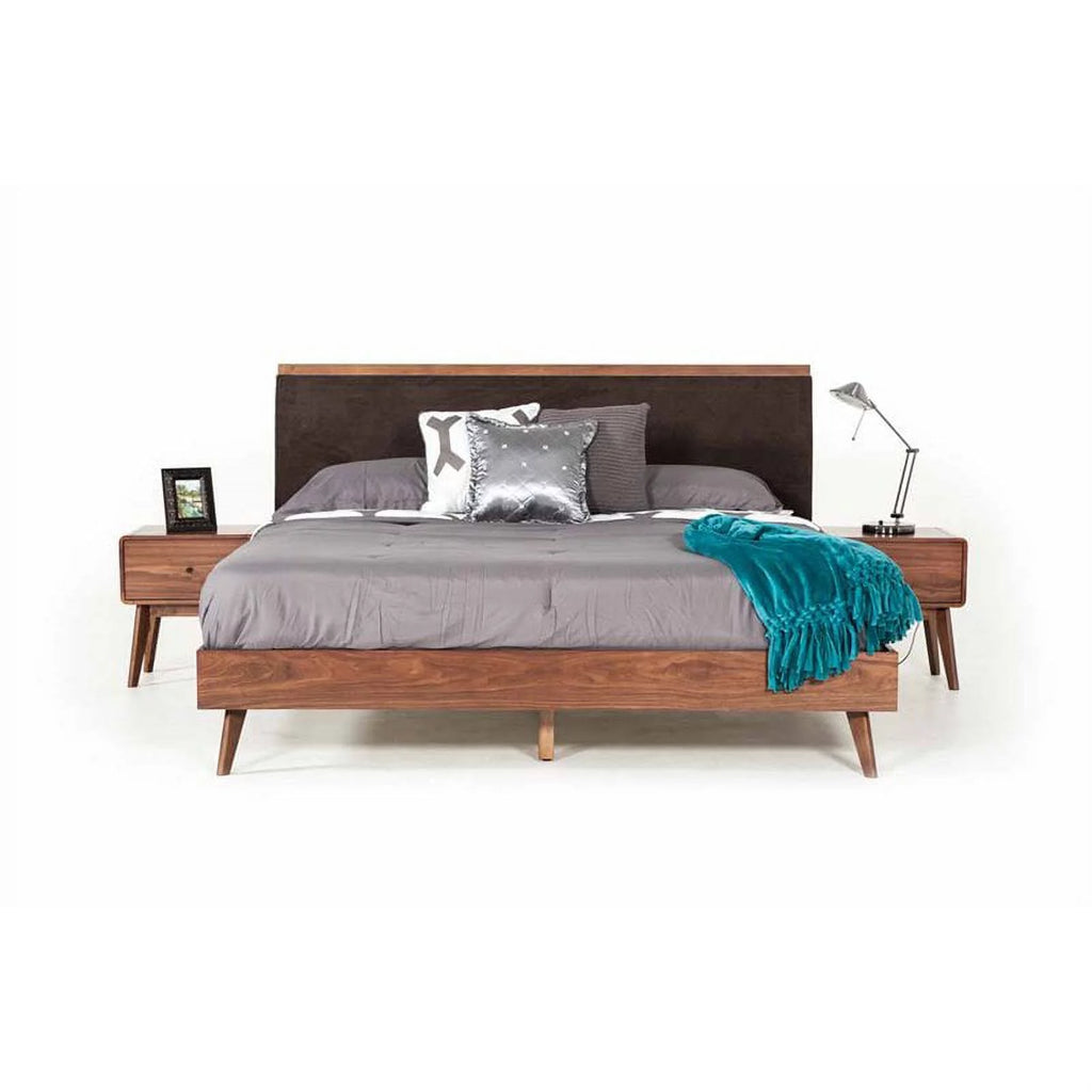 Modern Fabric & Wood Eastern King Bed in Brown/Walnut R95999